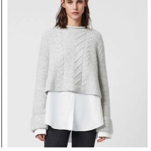 All Saints Kalk Oversized Jumper Grey Cableknit Sweater Long Shirt Combo